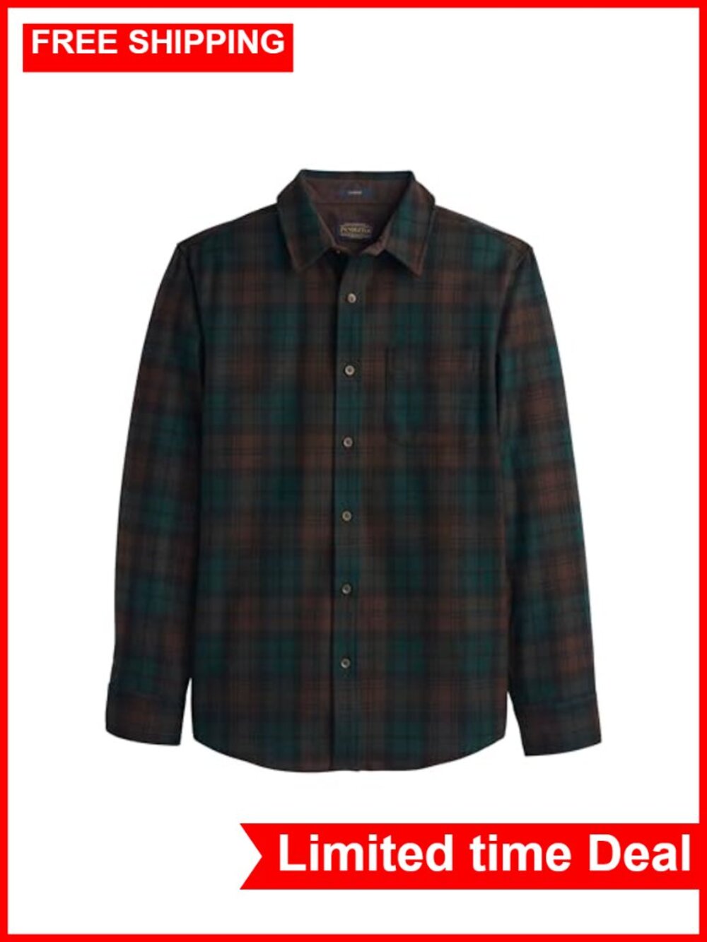 Pendleton Wool Flannel Button-Down Shirt Men's Lodge Plaid Long Sleeve
